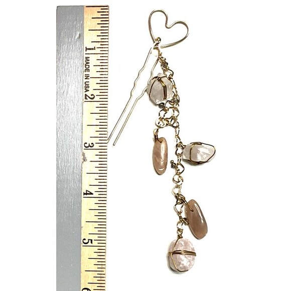 Ariana Ost Free People Dripping Stones Delicate Hairpin Hearts Rose Quartz NWOT - Picture 3 of 3